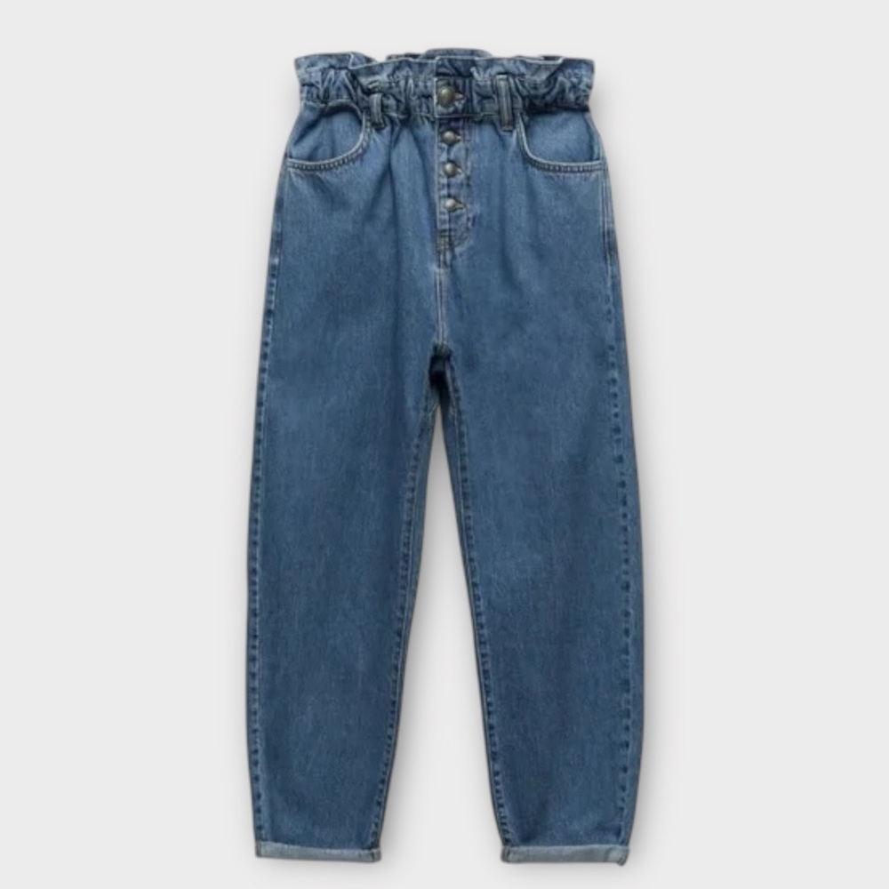 Zara High-Waisted Baggy Cropped Paper Bag Jeans | Women’s Size 0